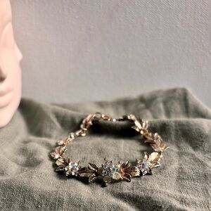 Gold Floral Crystal Bracelet for Prom, Weddings, or Pageants